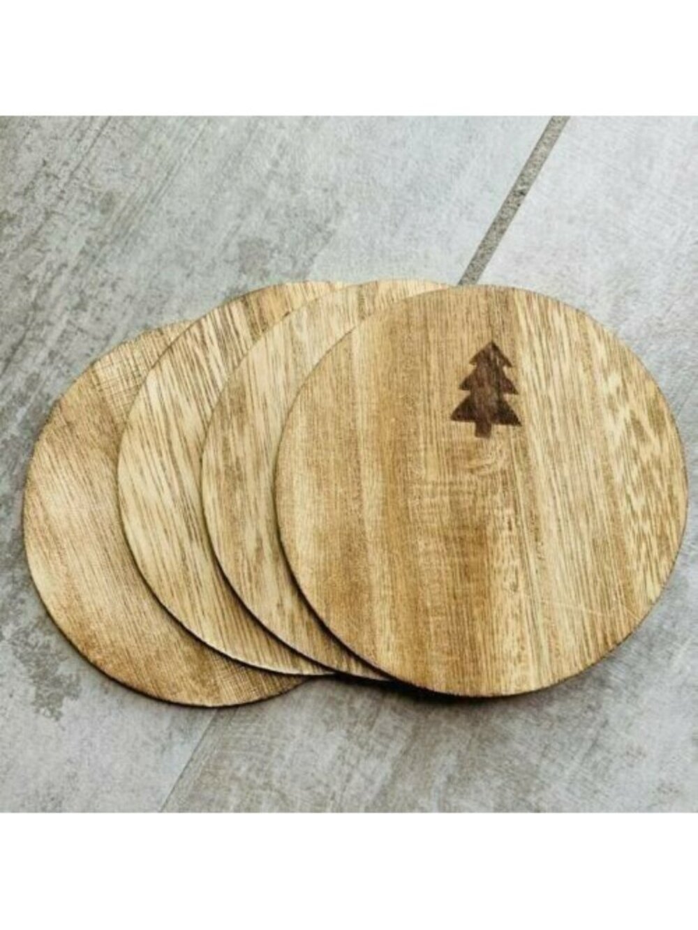 Los Angeles Boutique Set of 4 Christmas Tree Wood Plywood Coasters Farmhouse NEW